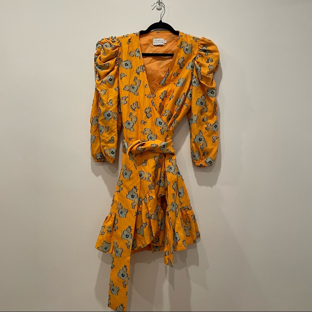 Tanya Taylor Marigold Floral Ruffle Puff Sleeve Wrap Dress 4